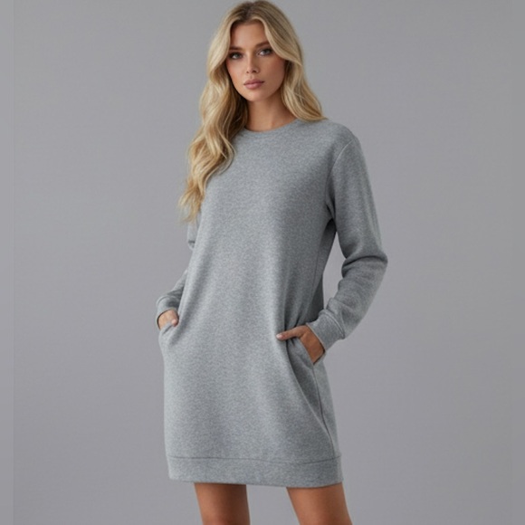 Grey Sweatshirt Dress With Pockets - Picture 1 of 9